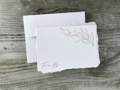 personalized note cards  envelopes deckled edge stationary etsy
