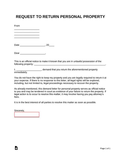 sample letter requesting return  personal property  letter