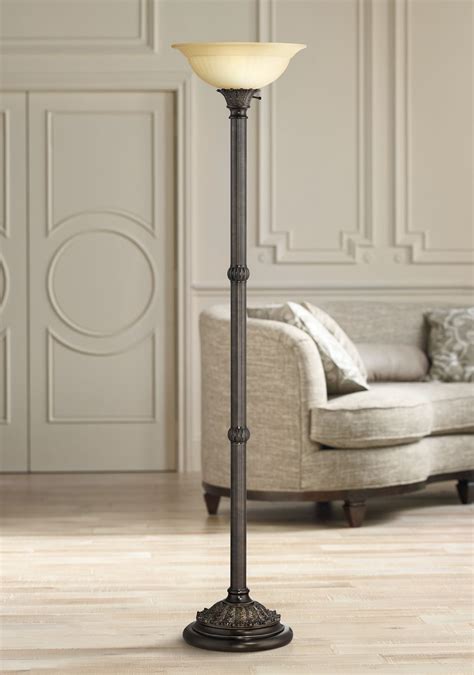 barnes and ivy traditional torchiere floor lamp bronze pale amber