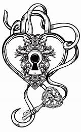 Heart Key Coloring Tattoos Lock Pages Locket Drawing Tattoo Designs Drawings Keys Color Template Celestial Rosalie Skull Foot Line Printable sketch template