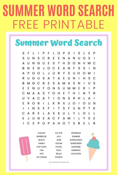 summer word search  printable worksheet  kids