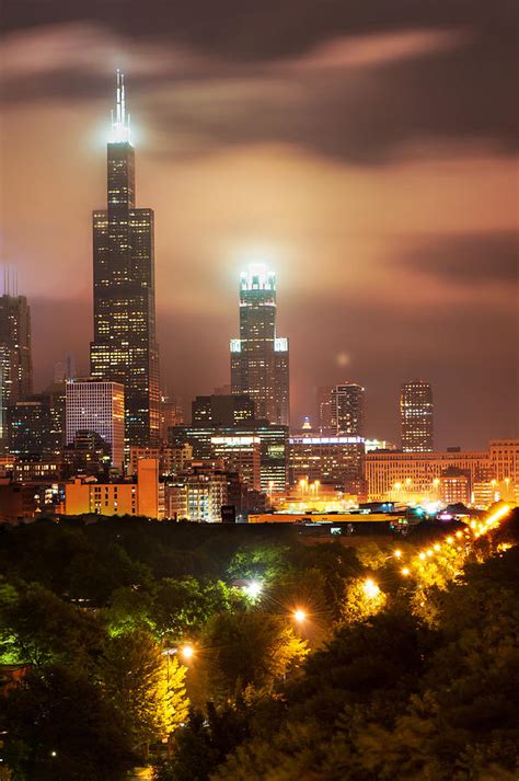 distant lights chicago illinois skyline photograph  gregory ballos fine art america