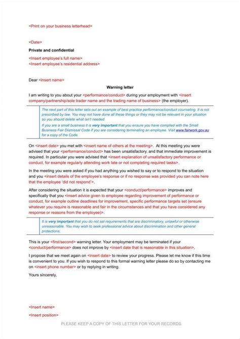 verbal warning follow  letter templates  samples examples