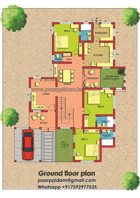 kerala villa plan   villa design courtyard house plans   plan