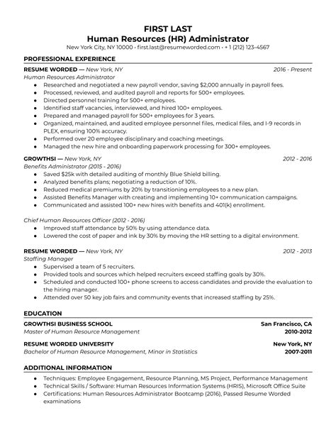 human resources hr administrator resume examples for 2024 resume worded