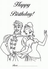Birthday Coloring Happy Pages Princess Printable Disney Tiana Invitations Color sketch template