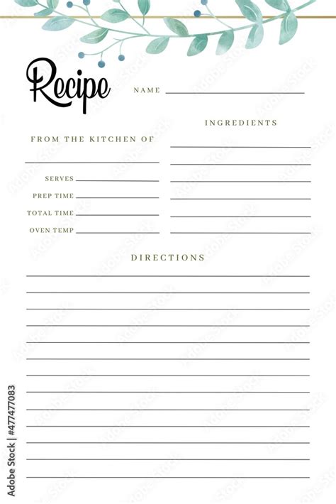 blank recipe book floral template kitchen cookbook blank pages sheet
