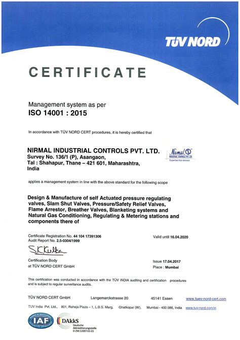 iso  certification nirmal industrial controls pvt