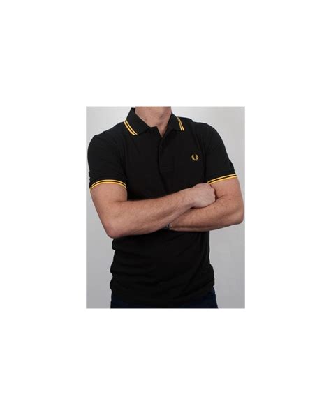 Fred Perry Twin Tipped Polo Shirt Black Yellow Fred