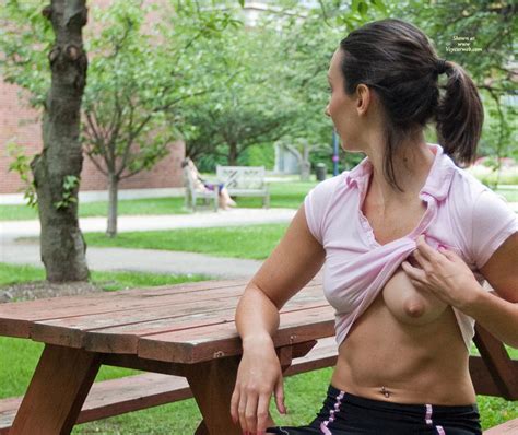 Woman Flashing Her Breast At Picnic Table February 2012