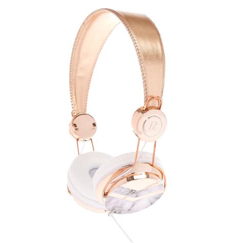 rose gold tone marble print headphones claires