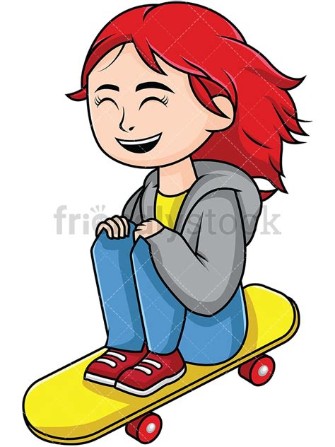 Redhead Girl Skateboard Cartoon Vector Clipart Friendlystock