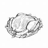 Poulet Cuit Chicken Cooked Thanksgiving Vectorielle Coloration Livre sketch template