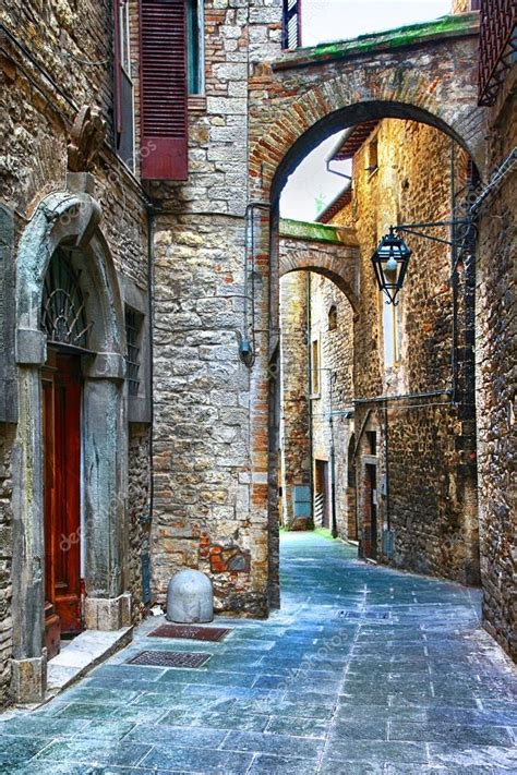 beautiful  streets  italian medieval townstody stock photo  maugli