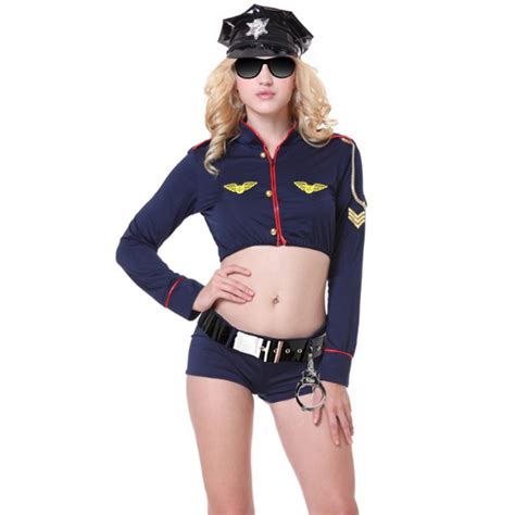 sexy policewoman uniform adult crop top and shorts set cop cosplay