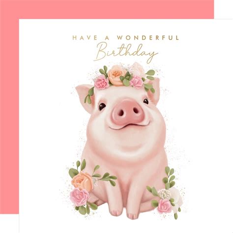 floral pig birthday card