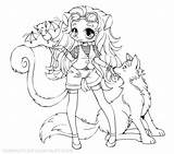 Coloring Pages Girl Chibi Wolf Anime Girls Color Skunk Yampuff Dog Bat Deviantart Lineart Drawing Commission Chibis Printable Colouring Animal sketch template