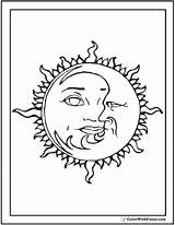 Moon Coloring Sun Pages Stars Printable Star Color Half Tattoo Adults Face Drawing Pdf Print Getdrawings Getcolorings Customize Template sketch template