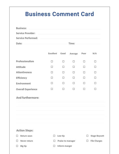 printable comment card feedback form templates template lab