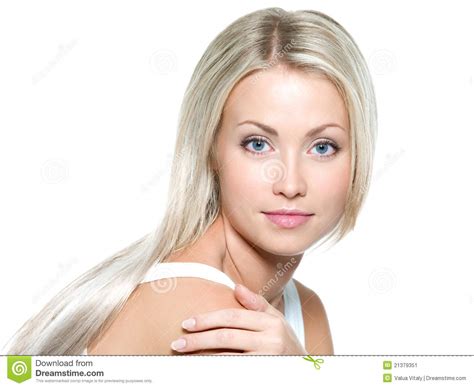 beautiful woman with long blond straight hair stock image