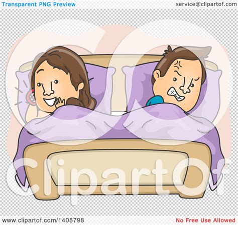 clipart of a cartoon caucasian couple in bed the man angry at the