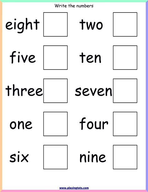 worksheet number words  kindergarten kindergarten chartsheet