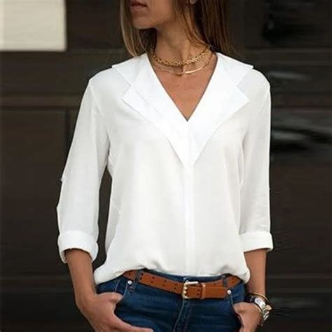 white blouse long sleeve chiffon blouse double  neck women tops