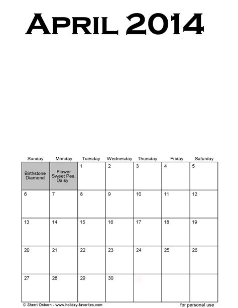 printable april  calendars holiday favorites