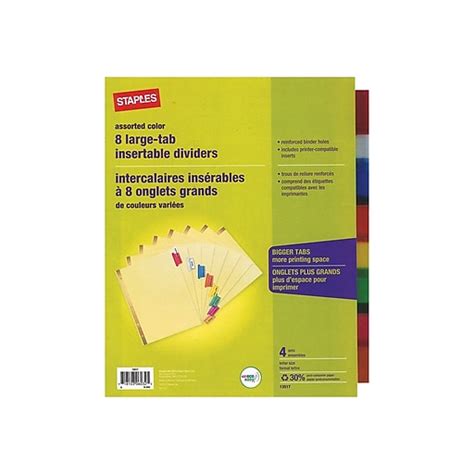 staples big tab insertable paper dividers  tab multicolor pack