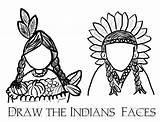 Thanksgiving Coloring Pages Drawing American Draw Activities Faces Indian Native Indians Kids Printouts Printables Worksheets Printable Children Drawings Sheets Activity sketch template
