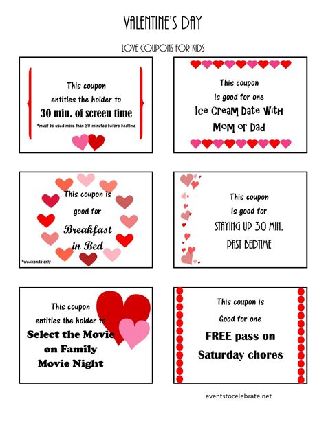 valentines day love coupons  printable  eventstocelebrate