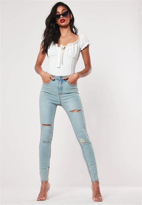 blue sinner authentic ripped denim skinny jeans missguided
