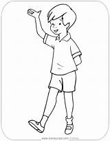 Christopher Robin Coloring Pooh Winnie Pages Friends Disney Waving sketch template