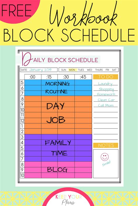 block schedule template     tool   easy  understand
