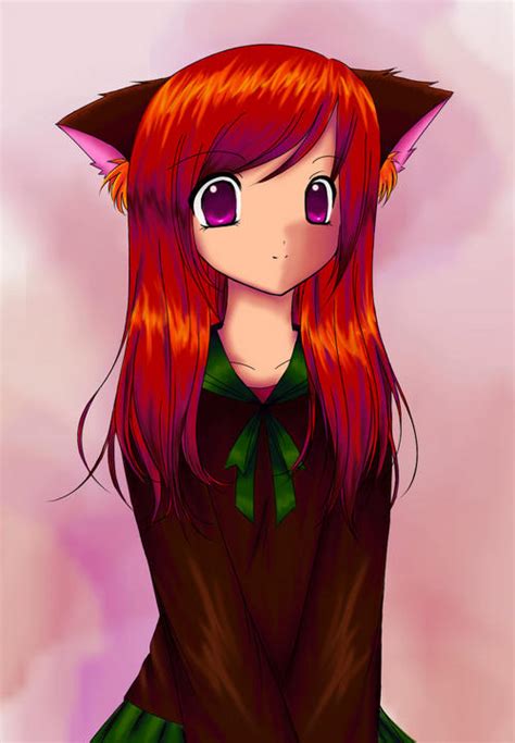 red anime cat girl