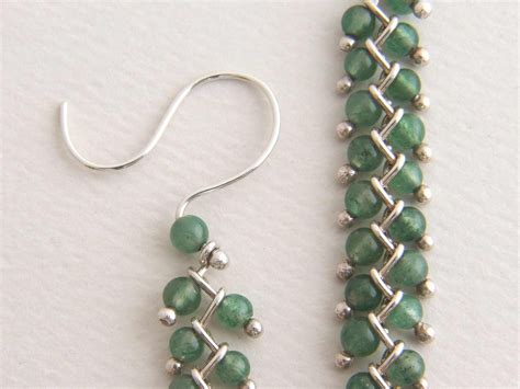 sterling stone bead earrings long dangle earrings green bead