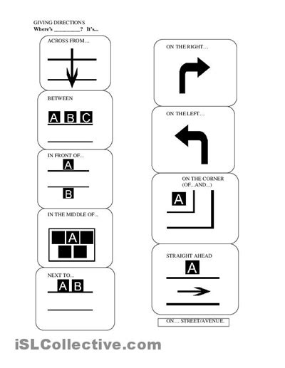 images  map directions worksheet esl map giving directions