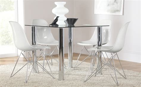Nova Square Glass And Chrome Dining Table And 4 Chairs Set