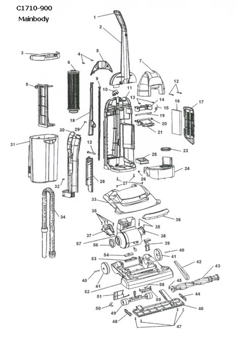hoover  commercial windtunnel bagless upright parts list schematic usa vacuum