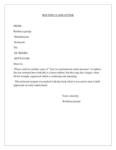 sample claim letters writing letters formats examples