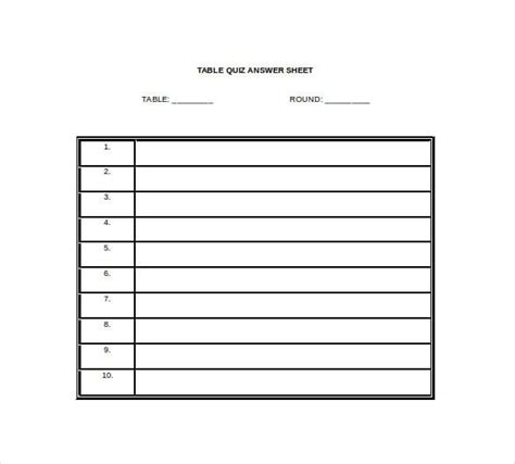answer sheet templates