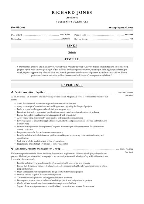 architectural resume sample
