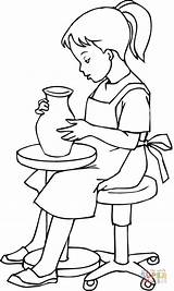 Pottery Doing Girl Coloring Little Drawing Pages Clay Printable sketch template