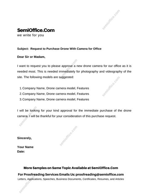request letter  purchase drone camera  office company  factory semiofficecom