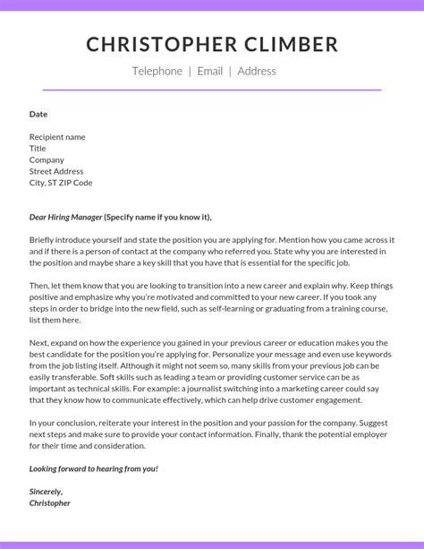 change  career cover letter examples