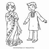 Indian Colouring Coloring Children Pages India Around Kids Girl Diwali Traditional Saree Activities Village Activity Costume Thinking Activityvillage Sari Girls sketch template