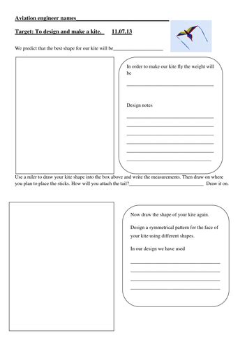 design  kite planning sheet teaching resources