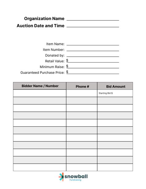 silent auction template google docs