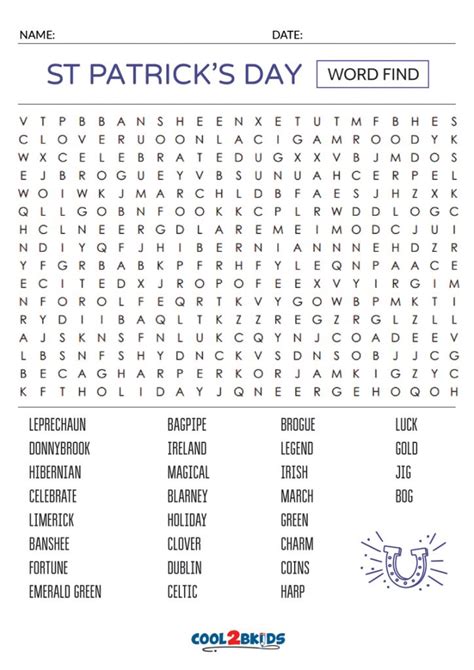 printable st patricks day word search coolbkids