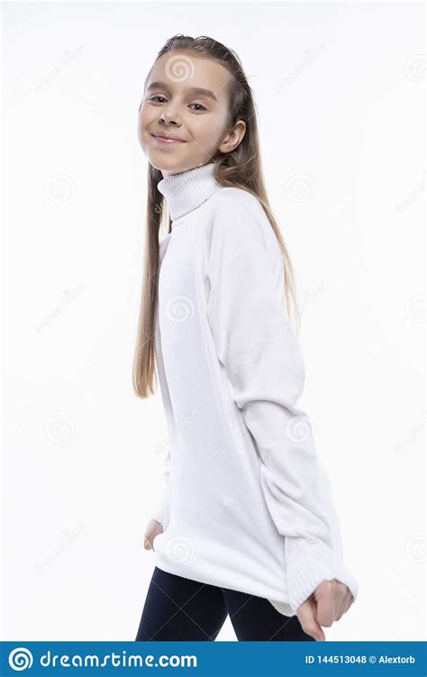 beautiful cute teen girl wearing a white turtleneck